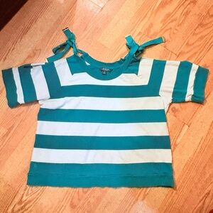 Polo Ralph Lauren Kelly Green & White Striped Knit Top With Cut Out Shoulders